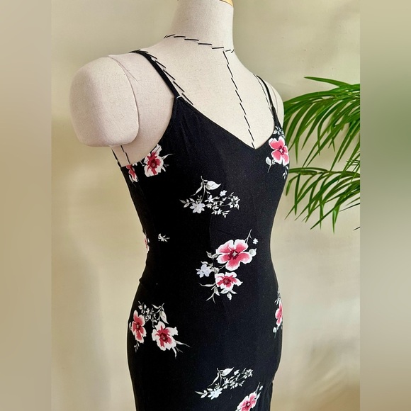 Abercrombie & Fitch Black Floral Midi Dress  With Slit | Size XXS - Picture 4 of 6